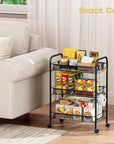 TOOLF 3-Tier Metal Rolling Cart, Mesh Wire Easy Assemble Utility Cart, Storage Trolley on Wheels with 3 Hooks, MetalStorage Shelving Units for Kitchen Bathroom Laundry Room