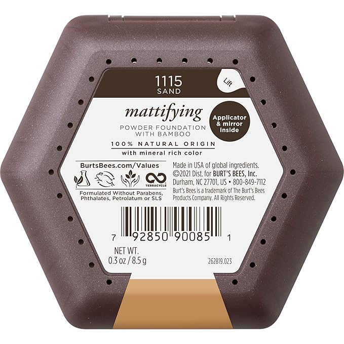 Burt's Bees 100% Natural Origin Mattifying Powder Foundation, Sand, 0.3 Ounce, Packaging May Vary