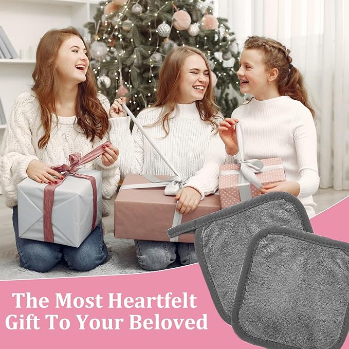 Makeup Remover Cloth 12 Pack, Ultra Soft and Reusable Microfiber Makeup Remover Towels for All Skin Types, Perfect Face Towels for Women, 6 Inch X 6 Inch, Grey