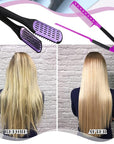 Chengu 2 Pcs Boar Bristles Double Sided Brush and Flat Iron Comb for Hair Straightening and Styling Knotty Unkempt Hair (Black, Purple)