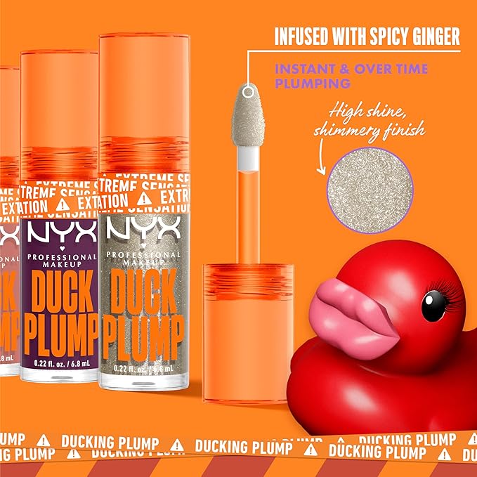 NYX PROFESSIONAL MAKEUP Duck Plump High Pigment Lip Gloss, Lip Plumper Gloss with Spicy Ginger - Quazy Silver
