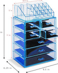 Sorbus Acrylic Makeup Organizer Set, 7-Drawer Vanity & Countertop Cosmetic Storage with Small & Wide Compartments, Blue Brilliance Makeup Storage for Brushes, Jewelry – Holiday Gift for Women & Teens