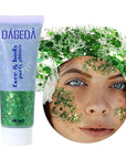 DAGEDA Green Body Glitter Gel, St Patricks Day Face Glitters Body Sequins Shimmer, Chunky Glitter for Face Hair Nails, Mardi Gras Decorations Festival Glitter Makeup 50ml