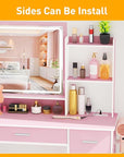 INTERGREAT Light Pink Makeup Vanity Desk with Lights and Full-Length Mirror,Pink Vanity Set with Power Outlet,Dressing Table with 6 Drawers,Large Vanity Desk for Women and Girls' Bedroom