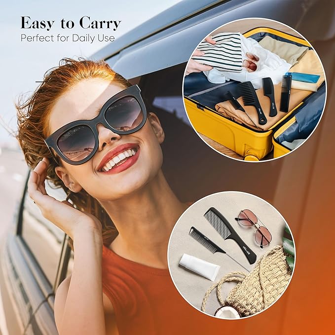 SALONSILK 4PCS Professional Comb Set, Wide Tooth Rat Tail Fine Tooth Hair Combs, Braiding Cutting Barber Styling Curly Parting Set for Men and Women