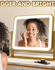 FENNIO Vanity Mirror with Lights 14x12 Inch - Makeup Mirror with Lights Tabletop, 3-Color Dimmable Lighted Mirror, Touch Control Desktop Mirror for Women (Gold)