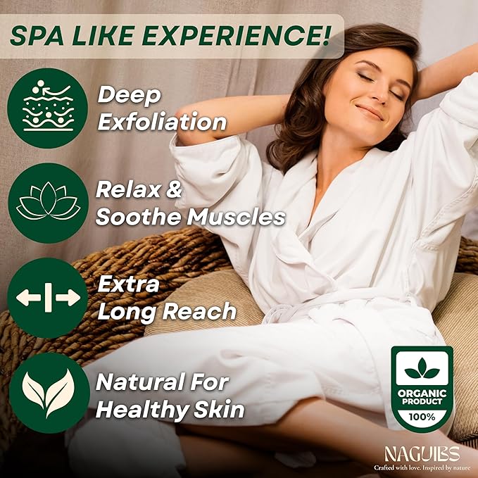 Premium 2 in 1 Egyptian 100% Natural loofah with Handle Back Scrubber for Shower and Massage exfoliating Body Scrubber for Women and Men Back Scratcher washers for Shower loofa Clean Your Back Deeply