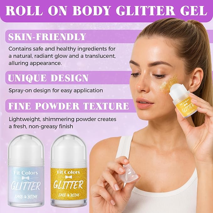 Body Glitter Gel, Sequins Shimmer Liquid Eyeshadow, Mermaid Sequins Liquid Holographic Glitter, Roll-on Holographic Body Glitter Gel for Body, Face, Hair and Lip(1# Sparkling Pink)