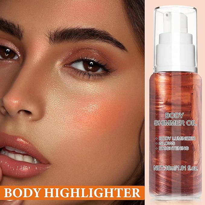 Body Shimmer Oil,Body Shimmer Luminizer for Face & Makeup(Golden Brown)