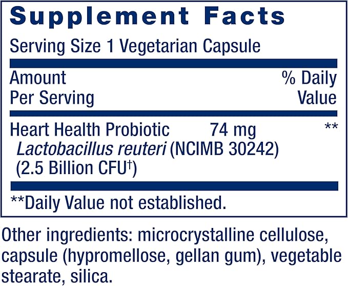Life Extension FLORASSIST® Probiotic Heart Health, Lactobacillus reuteri 30242, Promotes Heart Health and Already Healthy Cholesterol Levels, Gluten-Free, Non-GMO, Vegetarian, 60 Capsules