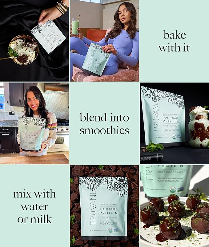 Truvani Vegan Pea Protein Powder | Mint Chocolate | 20g Organic Plant Based Protein Per Serving | 10 Servings | Keto | Gluten & Dairy Free | Low Carb | No Added Sugar