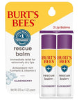 Burt's Bees Rescue Balm Elderberry Lip Balm, With Antioxidant-Rich Elderberry, Tint-Free, Natural Origin Lip Care, 2 Tubes, 0.15 oz.