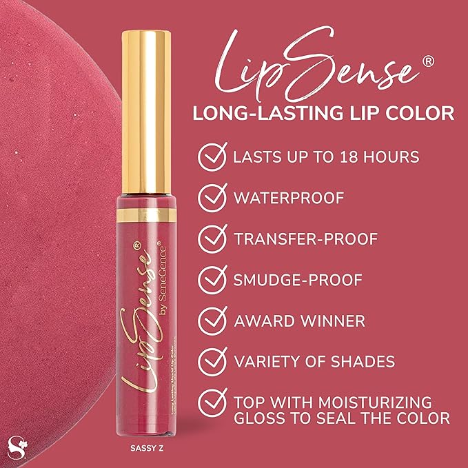 SeneGence LipSense Sassy Z Liquid Lipstick and Glossy Clear Lip Gloss Duo – 18HR Wear, Hydrating, Waterproof, Transfer-Proof