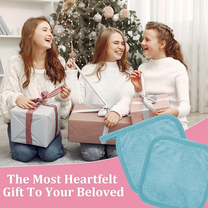 Makeup Remover Cloth 12 Pack, Ultra Soft and Reusable Microfiber Makeup Remover Towels for All Skin Types, Perfect Face Towels for Women, 6 Inch X 6 Inch, Blue