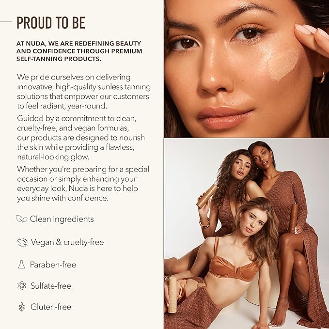 Nuda Travel Self Tanning Kit | Includes Self Tanning Mitt Applicator, 50mL Dark Self Tanning Mousse, & 5mL Original Face Tanner Spray | Travel Size Self Tanner Kit for a Nourishing Head-to-Toe Tan