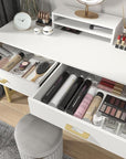 WESTREE Women Makeup Vanity Desk with 2 Drawers - Bedroom Home Office Desk, Wooden Height Monitor Stand & Storage Shelf Without Mirror, White Table Great Gift for Her