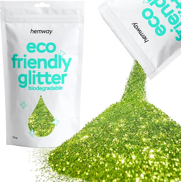 Hemway Eco Friendly Biodegradable Glitter 100g / 3.5oz Bio Cosmetic Safe Sparkle Vegan for Face, Eyeshadow, Body, Hair, Nail and Festival Makeup, Craft - Fine (1/64" 0.015" 0.4mm) - Lime Green