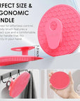 INNERNEED Food-Grade Silicone Body Scrubber Gentle Cleansing Brush with Exfoliating Net Sponge Bath Scrubbing Washcloth Case, More Hygienic and Well Lather (Pink Set)