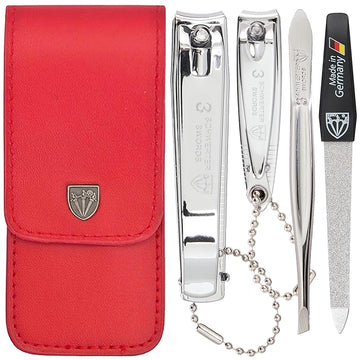 3 Swords Germany - Brand Quality 4 Piece Manicure Pedicure Grooming kit Set for Professional Finger & Toe Nail Care Tweezers File Clipper Fashion Leather case in Gift Box, Made by 3 Swords (02570)