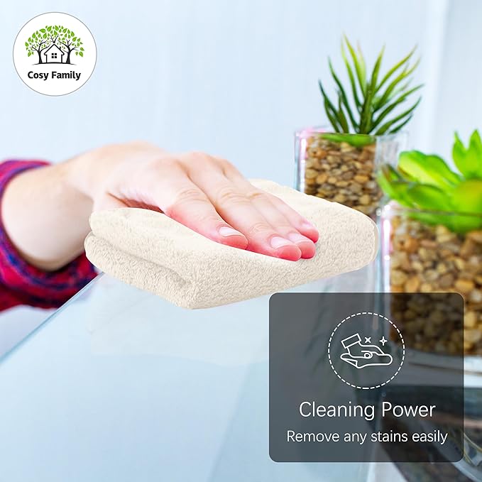 Cosy Family 24 Pack Soft Washcloths Set - 12 x 12 inches, Quick Drying - Highly Absorbent Coral Velvet Fingertip Towel Bathroom Wash Clothes for Bath, Spa, Facial, Kitchen - Cream
