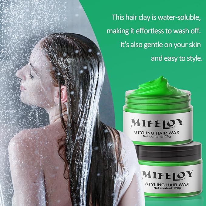 Green Temporary Hair Color Wax, Instant Natural Hairstyle Cream Dye, Washable Styling Pomadesfor Men Girls Women Youth, Disposable Coloring Mud for Party Cosplay DIY Halloween