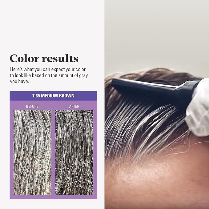 Just For Men Touch of Gray, Mens Hair Color Kit with Comb Applicator for Easy Application, Great for a Salt and Pepper Look - Medium Brown, T-35, Pack of 1
