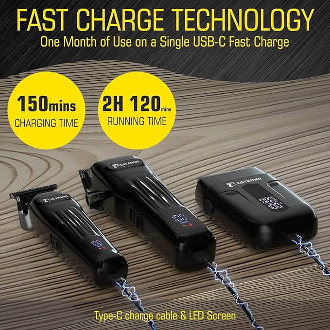 BESTBOMG® Hair Clippers for Men, Professional Hair Clippers, Beard Trimmer& Rechargeable Shaver Set, Metal T-Blade, LED Display, Barber Hair Cutting Kit for Men Grooming & Gifts, BS-808A (Black)