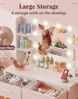 Furmax Vanity Desk with Mirror and LED Light Bulb, Small Makeup Vanity Table with Drawers, Dressing Table with Power Outlet and Hair Drayer Holder for Bedroom (White & Gold)