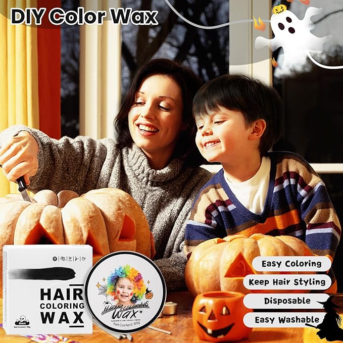 Temporary Black Hair Color Wax for Kids, Washable Colored Hair Styling Mud, Women Men Style Dye for Girls Boys Teens, Instant Hair Coloring Gel Cream for DIY Cosplay Halloween Children's Day