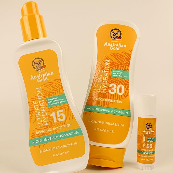 Australian Gold Spray Gel Sunscreen Moisturize Hydrate Skin, Broad Spectrum, Water Resistant, NonGreasyc, Oxybenzone Free, Cruelty Free, SPF 30, Coconut, 8 Ounce (A70892)
