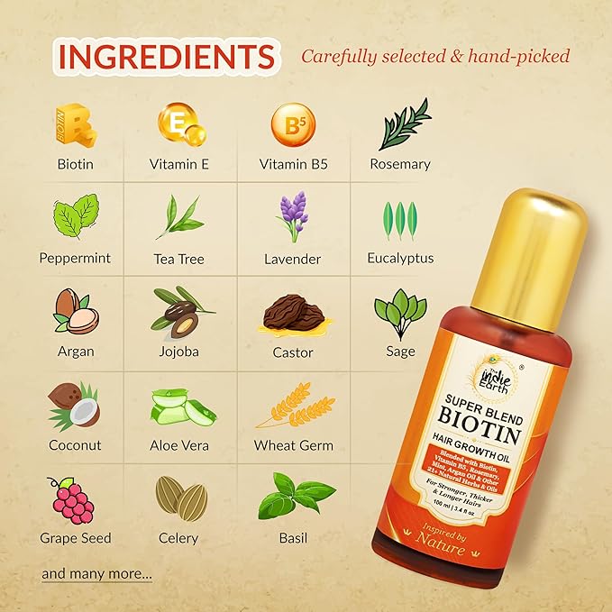 Super Blend Rosemary Mint Biotin Hair Growth Oil With Vit B5 & E, Argan & 21+ Natural Herbs for Scalp & Hair Strengthening - Controls Hair Fall and Promotes Healthy Hair Growth 100 ml