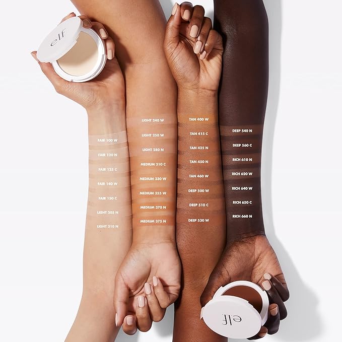 e.l.f. Camo Powder Foundation, Lightweight, Primer-Infused Buildable & Long-Lasting Medium-to-Full Coverage Foundation, Fair 140 W