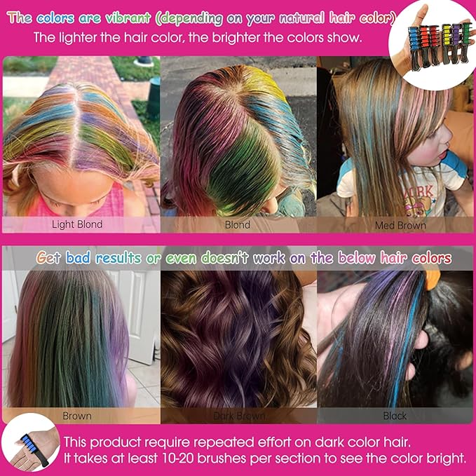 New Hair Chalk Comb Temporary DIY Hair Color for girls kids age 4 5 6 7 8 9 10 Washable Hair Chalk for Birthday Cosplay, LGBT Pride day Party(Red,Orange,Yellow,Green,Blue,Purple)