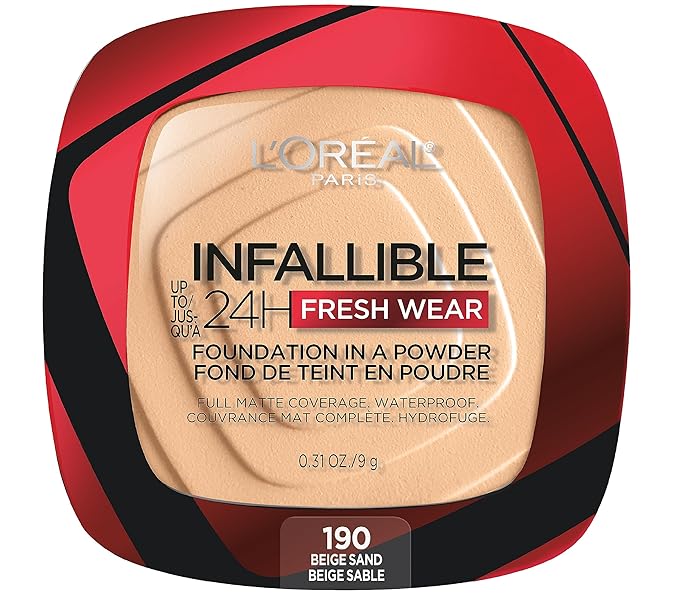 L’Oréal Paris Makeup Infallible Fresh Wear Foundation in a Powder, Up to 24H Wear, Waterproof, Beige Sand, 0.31 oz.