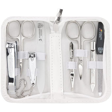 3 Swords Germany - brand quality 8 piece manicure pedicure grooming kit set synthetic leather case white - Made in Germany