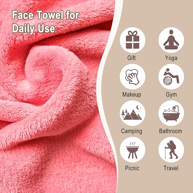 KODAMO Makeup Remover Cloth, 12 Pack Reusable Makeup Remover Towels with Washable Travel Bag, Microfiber Face Wash Cloths for Women All Skin Types, Coral/Pink/Green/Grey