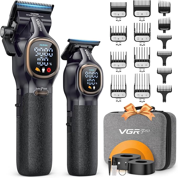 Professional Hair Clippers for Men, Professional Barber Clippers and Trimmer Set, Cordless Hair Clippers for Hair Cutting with Package Case, Powerful 9000 PRM Rechargable Electric Clippers