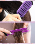Chengu 2 Pcs Boar Bristles Double Sided Brush and Flat Iron Comb for Hair Straightening and Styling Knotty Unkempt Hair (Black, Purple)