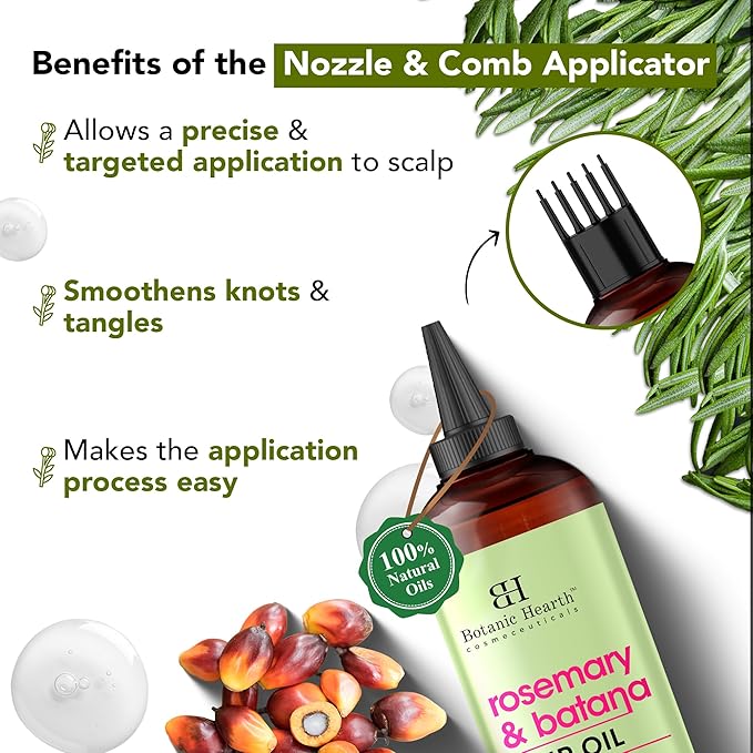 Botanic Hearth 100% Pure Rosemary Batana Oil For Hair Growth | Infused with Biotin, Jojoba & Castor Oil | Hair Oil Repairs Dry Damaged Hair, Strengthening, Healthier - Hair Tonic, 6.7 fl oz
