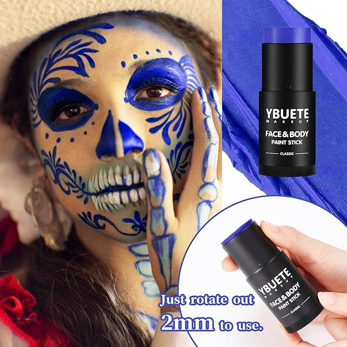 Blue Face Body Painting Stick, Professional Full-coverage Cream Blue Face Paint for Halloween SFX Cosplay Makeup, Washable Eye Body Stick for Adult Carnival & Costume Party