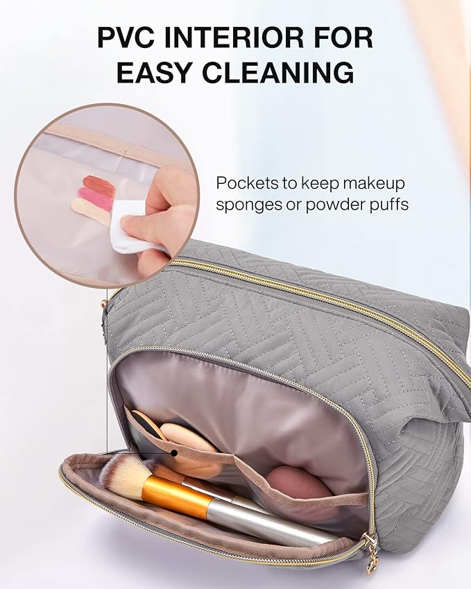 BAGSMART Travel Makeup Bag, Cosmetic Bag Make Up Organizer Case,Large Wide-open Pouch for Women Purse for Toiletries Accessories Brushes