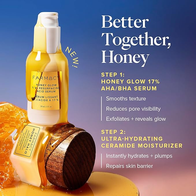 Farmacy Face Exfoliator Serum - Honey Glow 17% AHA + BHA Liquid Exfoliant & Salicylic Acid Serum - Resurfacing Skin Care for Reduced Pores + Texture - Hydrates Skin for an Overall Glow (30ml)