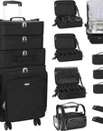 Relavel Rolling Makeup Case, 4 in 1 Hairstylist Traveling Bag with Clear Makeup Brush Case, Cosmetology Case on Wheels Large Hair Tools Cosmetics Train Case Makeup Artist Storage Organizer Trolley