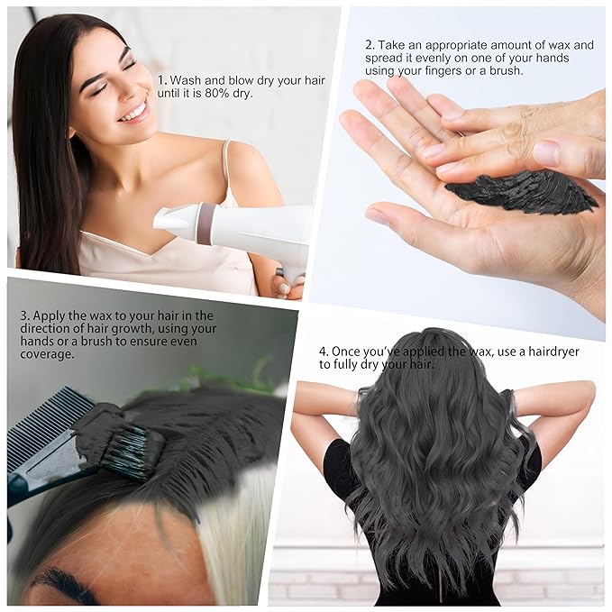 Temporary Black Hair Spray Color Wax 4.23 oz, Instant Natural Hairstyle Cream Dye, Disposable Coloring Mud for Men Women Youth, Washable Styling Pomades, Party Cosplay DIY Halloween