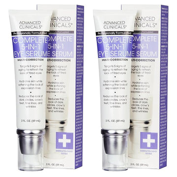 Advanced Clinicals 5-in-1 Eye Serum | Multi-Benefit Visible Anti Aging Under Eye Serum Face Moisturizer Reduces Appearance Of Dark Circles, Puffy Eyes, Crows Feet, Wrinkles, & Fine Lines, 2-Pack