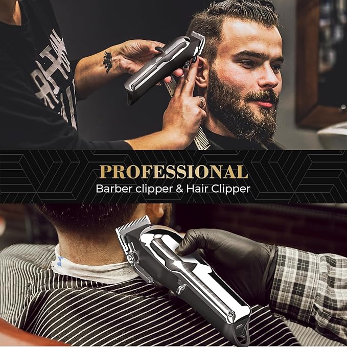 PRITECH Barber Hair Clippers for Men, Professional Barber Clippers and Trimmer Set, Mens Cordless Hair Clippers for Barbers Haircut Kit