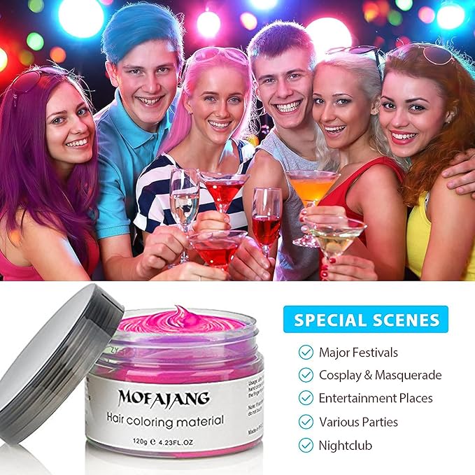 Pink Temporary Hair Wax Color 4.23 oz - Easy Washout Temporary Hair Color Wax for Halloween Cosplay, Party (Pink, Pink)