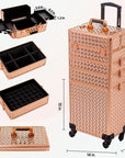 AROUS 5 in 1 Rolling Makeup Train Case Cosmetology Case on Wheels Large Cosmetic Organizer Travel Cart for Hairstylist Artist Nail Beauty Salon Barber,Gold