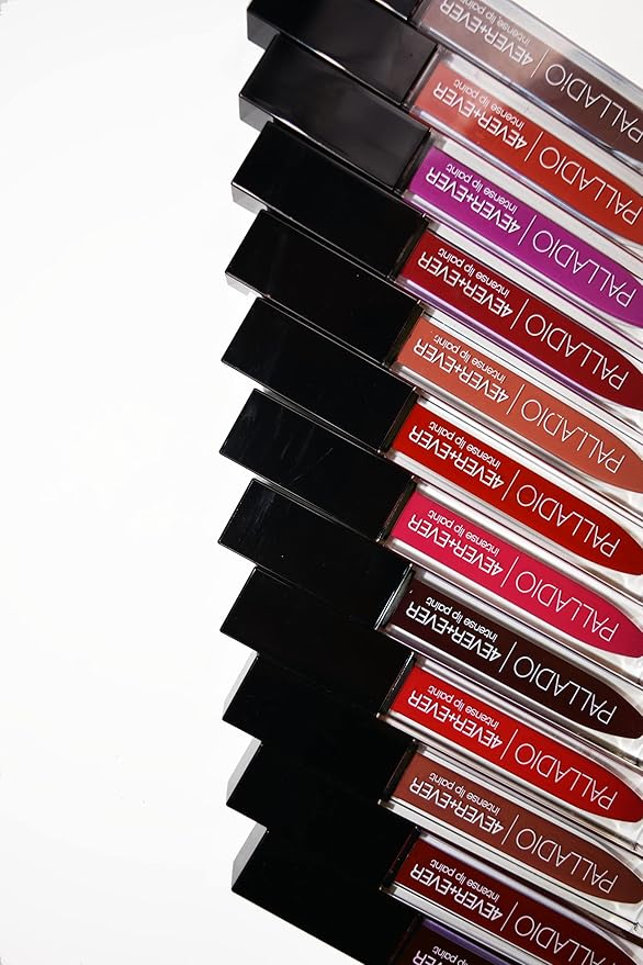 Palladio 4 Ever + Ever Intense Lip Paint, Liquid Lipstick, High Pigmented Lip Gloss, High Shine Vinyl Finish, Rich Color Coverage, Moisturizes Lips, Doe Foot Wand Applicator, Everlasting