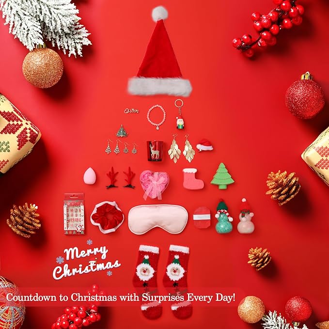 Advent Calendar 2025 for Adult Women, Christmas 24 Pieces Beauty Fashion and Jewelry Bath Sets Countdown Gifts, Christmas Surprise Gift Baskets for Women, Mom, Wife, Sister, Colleague, Adult